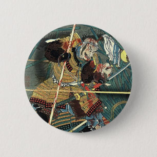 Badge Rond 5 Cm bushido combattant le guerrier japonais ukiyo-e sa
