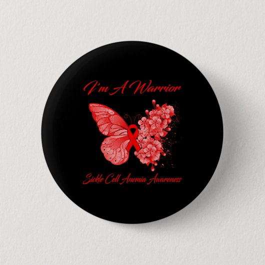 Badge Rond 5 Cm Butterfly I'm A Warrior Sickle Cell Anemia (Devant)
