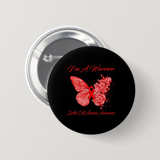 Badge Rond 5 Cm Butterfly I'm A Warrior Sickle Cell Anemia (Devant & derrière)
