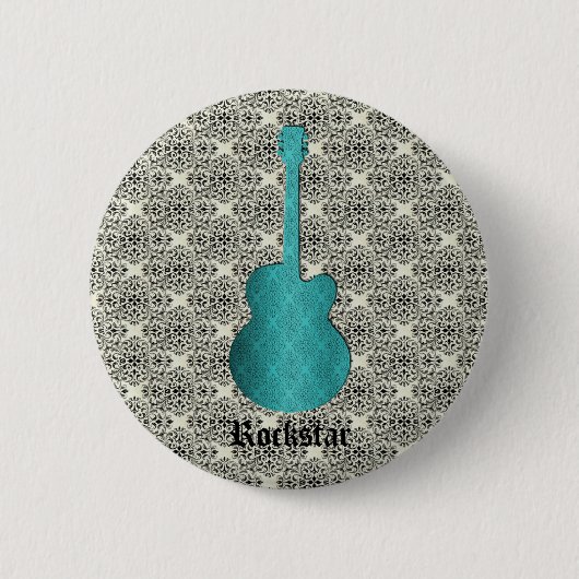 Badge Rond 5 Cm Button de guitare Rockstar Damask, Turquoise (Devant)