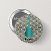 Badge Rond 5 Cm Button de guitare Rockstar Damask, Turquoise (Devant & derrière)