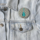Badge Rond 5 Cm Button de guitare Rockstar Damask, Turquoise (En situation)