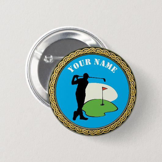 Badge Rond 5 Cm Button Golf - Ajouter un nom - Golfer (Devant & derrière)