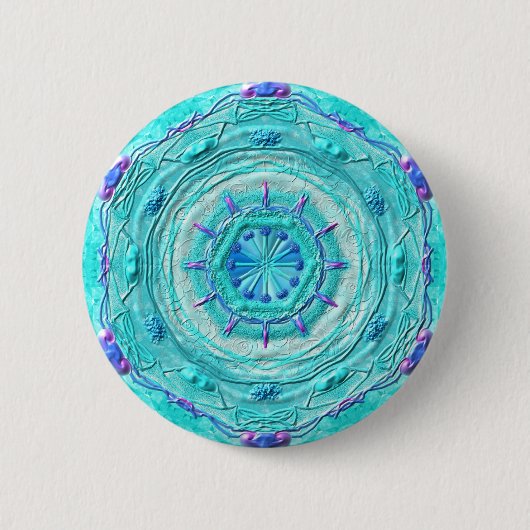 Badge Rond 5 Cm Button Mandala 08 "Turquoise" (Devant)