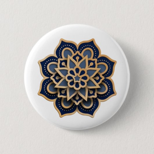 Badge Rond 5 Cm Button-Mandala Design Sewing Button - Navy Blue &  (Devant)