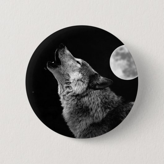 Badge Rond 5 Cm BW Wolf Howling at Moon (Devant)