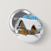 Badge Rond 5 Cm Cabane d'hiver (Devant & derrière)