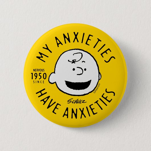 Badge Rond 5 Cm cacahuètes | Charlie Brown Nervous depuis 1950 (Devant)