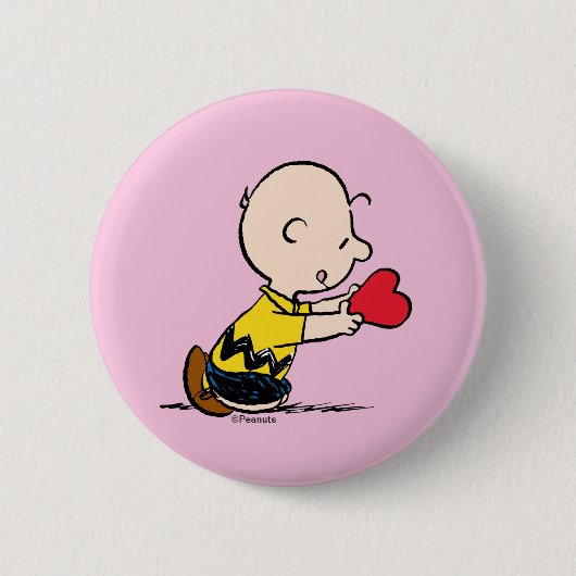 Badge Rond 5 Cm cacahuètes | Saint Valentin Charlie Coeur rouge Br (Devant)