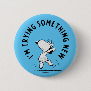 Badge Rond 5 Cm cacahuètes   Snoopy Essayer Quelque Chose De Nouve