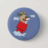 Badge Rond 5 Cm cacahuètes | Snoopy l'As Volant à Noël (Devant)
