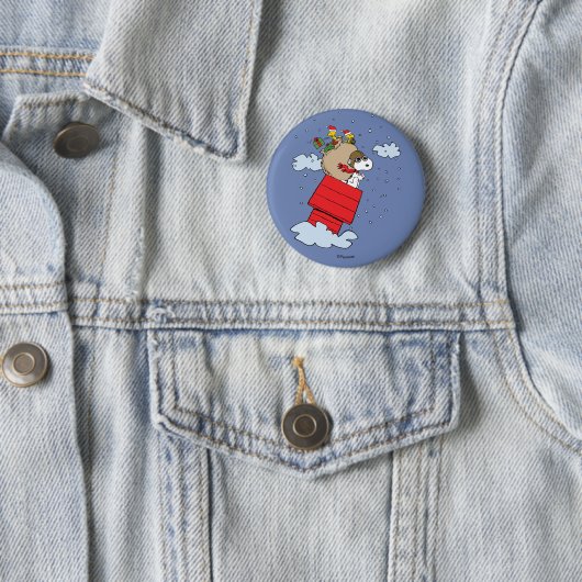 Badge Rond 5 Cm cacahuètes | Snoopy l'As Volant à Noël (En situation)