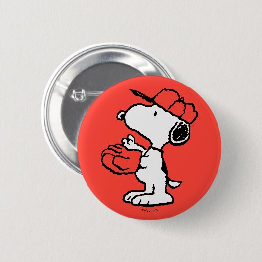 Badge Rond 5 Cm cacahuètes | Snoopy Making the Catch (Devant & derrière)