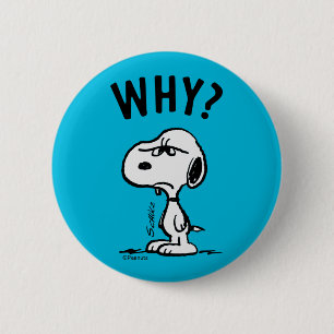 Badge Rond 5 Cm cacahuètes   Snoopy Se Demande Pourquoi ?