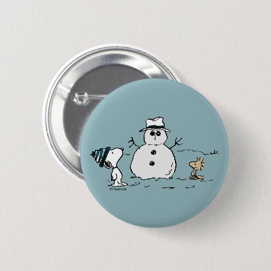 Badge Rond 5 Cm cacahuètes | Snoopy & Woodstock Build A Snowman (Devant & derrière)