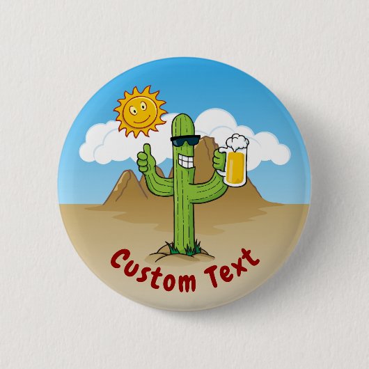 Badge Rond 5 Cm Cactus avec bière (Devant)