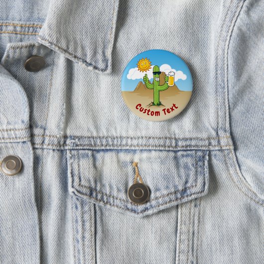 Badge Rond 5 Cm Cactus avec bière (En situation)