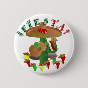 Badge Rond 5 Cm Cactus de Fiesta avec Sombrero et Guitare