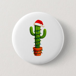 Badge Rond 5 Cm Cactus drôle chapeau de Père Noël Lumières d'arbre