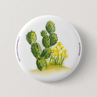 Badge Rond 5 Cm Cactus et bouton arrière de Pin de fleurs de jaune