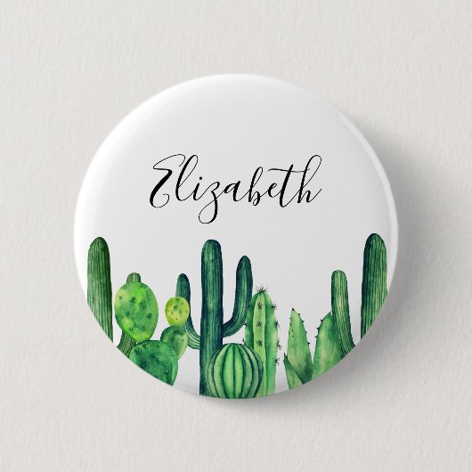 Badge Rond 5 Cm Cactus vert. Cactus aquarelle. Botanique moderne (Devant)