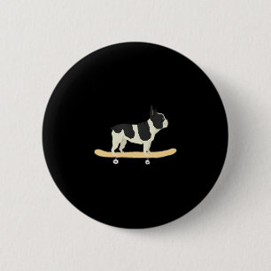 Badge Rond 5 Cm Cadeau chiot bouledogue français en skateboard