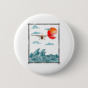 Badge Rond 5 Cm Cadeau d'amateur d'avion Avion au-dessus des vague