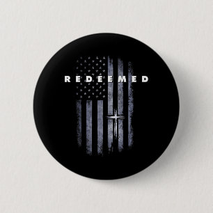 Badge Rond 5 Cm Cadeau de croix de Dieu de foi rachetée drapeau am