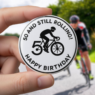 Badge Rond 5 Cm Cadeau de cycliste pour 50 ans et toujours en sell