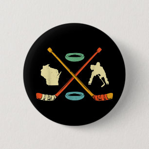 Badge Rond 5 Cm Cadeau de joueur de hockey sur glace rétro Wiscons