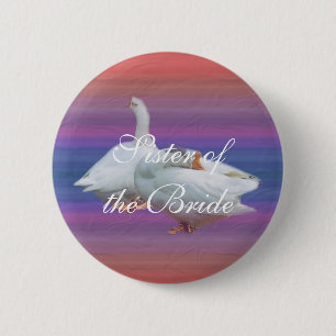 Badge Rond 5 Cm cadeau de mariage, deux oies blanches sur fond fan