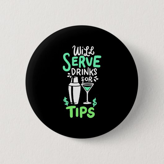 Badge Rond 5 Cm Cadeau de Noël | Le barman servira des boissons po (Devant)