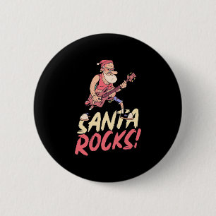 Badge Rond 5 Cm Cadeau de Noël Père Noël Rocks Guitare