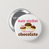 Badge Rond 5 Cm Cadeau de profession de coiffeur de chocolat (Devant & derrière)