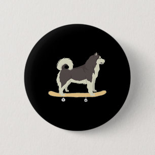 Badge Rond 5 Cm Cadeau drôle de chien husky sibérien en skateboard