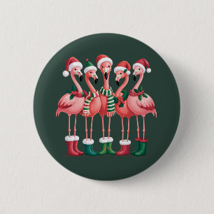 Badge Rond 5 Cm Cadeau pour amoureux de flamant rose Noël Joyeux X