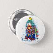 Badge Rond 5 Cm Cadeau Snowman (Devant & derrière)