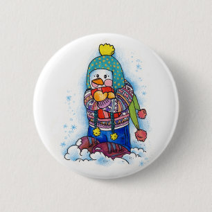 Badge Rond 5 Cm Cadeau Snowman