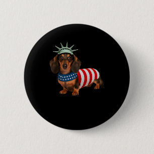 Badge Rond 5 Cm Cadeaux de chien teckel 4 juillet Drapeau américai