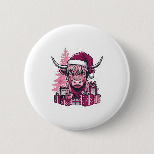 Badge Rond 5 Cm Cadeaux de Noël de vache des Highlands rose Art vi