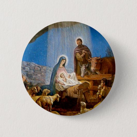 Badge Rond 5 Cm Cadeaux de scène de nativité pour Noël (Devant)