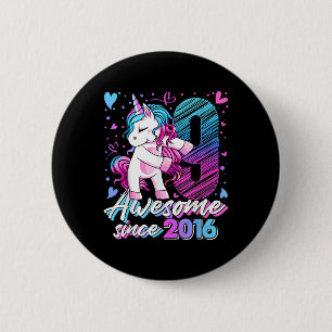 Badge Rond 5 Cm Cadeaux Unicorne 9 Ans Pour Filles 9e Anniversaire