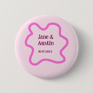 Badge Rond 5 Cm Cadre de bordure de mariage rétro pastel rose nom