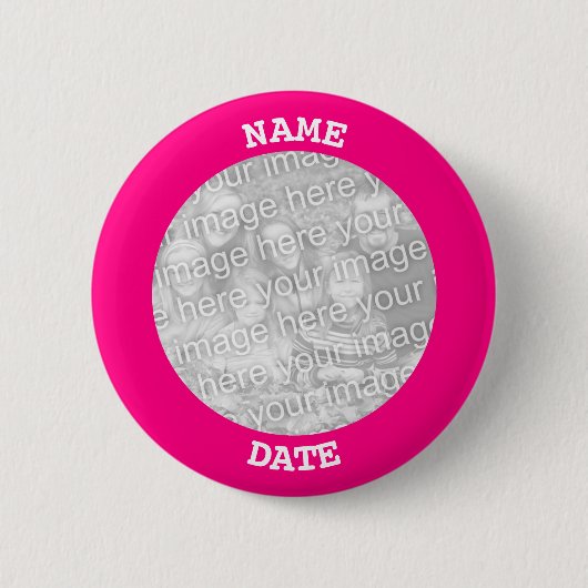 Badge Rond 5 Cm Cadre photo circulaire rose chaud personnalisé (Devant)