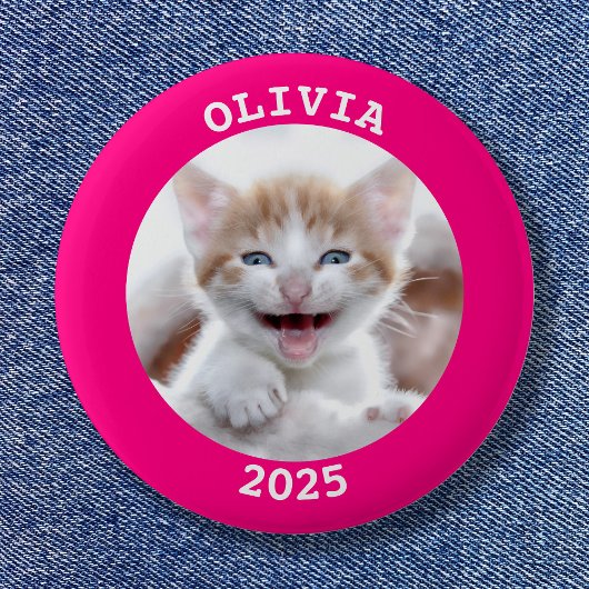 Badge Rond 5 Cm Cadre photo circulaire rose chaud personnalisé