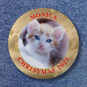 Badge Rond 5 Cm Cadre photo de famille Marbre Doré Glam