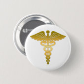 Badge Rond 5 Cm Caducée d'or (Devant & derrière)