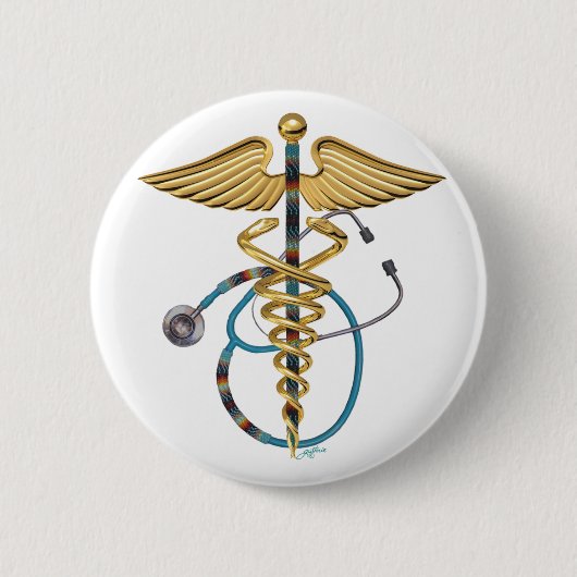 Badge Rond 5 Cm Caducée et stéthoscope (Devant)