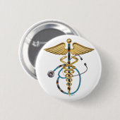 Badge Rond 5 Cm Caducée et stéthoscope (Devant & derrière)