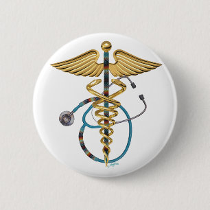 Badge Rond 5 Cm Caducée et stéthoscope